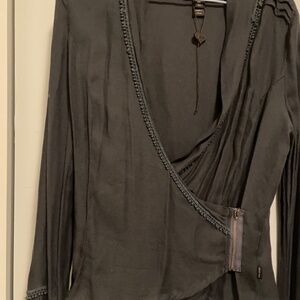 Anna Scott European Black Long Sleeved Wrap-Style Top